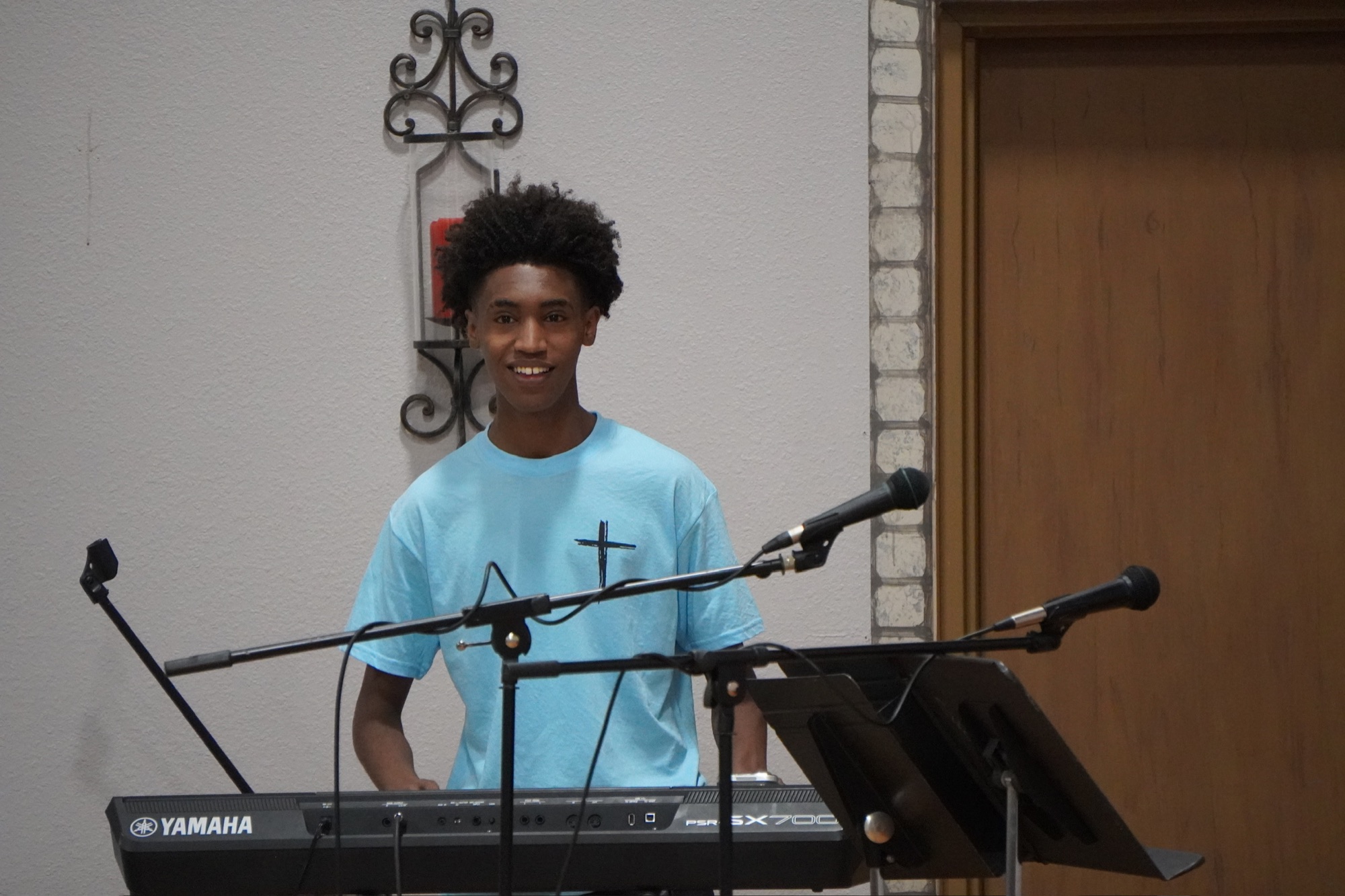 Youth musician serving