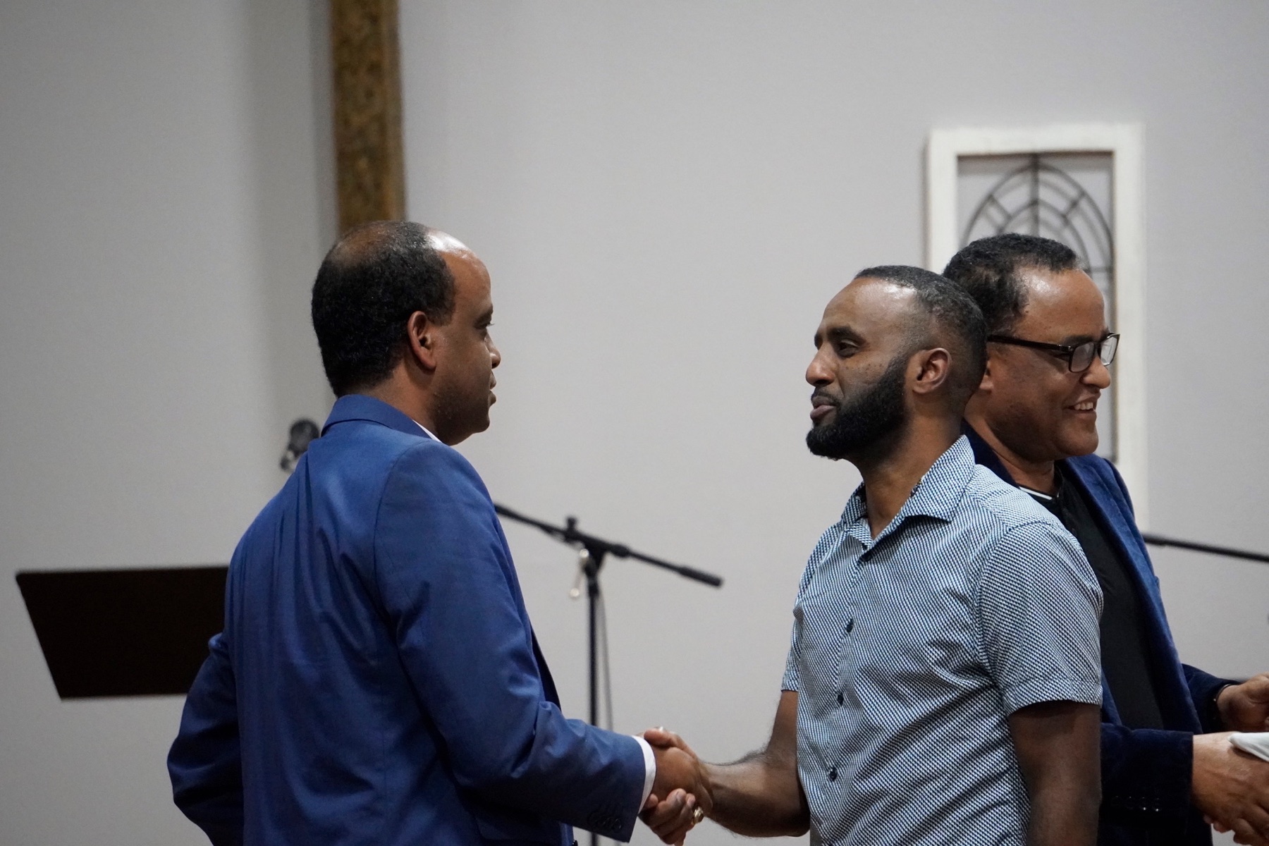 Greeting line after worship